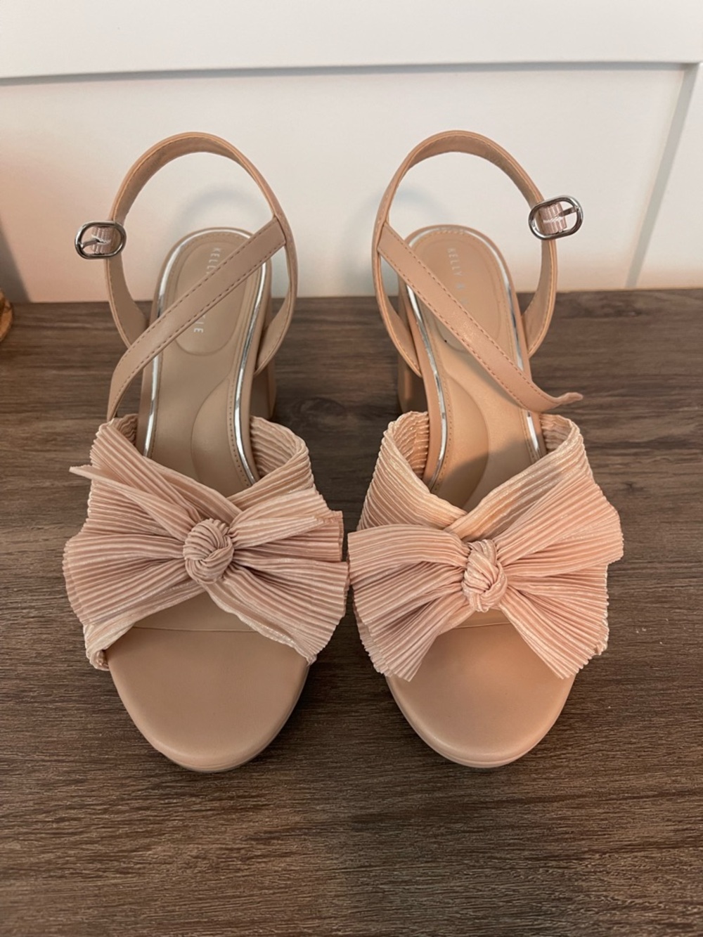 Kelly & Katie Blush Pink Bow Block Heel Sandals 8W